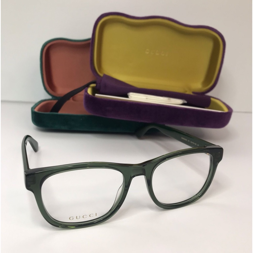 Authentic new Gucci GG0004ON 011 Translucent Green Square Men's Eyeglasses - Picture 1 of 8